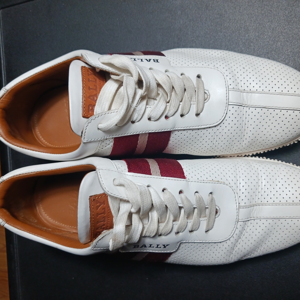 Bally White and Brown Sneakers with Perforated Leather and Classic Design